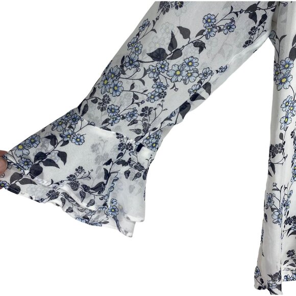Charter Club XS White Floral Blouse With Ruffle Sleeves &amp; Pleated Front - Picture 3 of 5